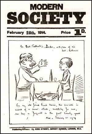 Drawing by Max Beerbohm of Frank Harris and himself at dinner. Beerbohm wrote: The Best Talker in London, with one of his best listeners.