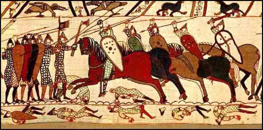 Norman Knights attack the Anglo-Saxons at the Battle of Hastings