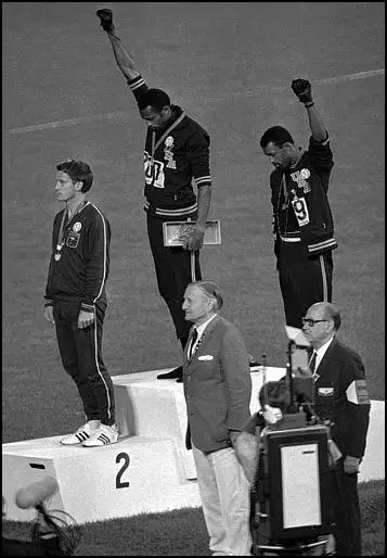 Tommie Smith and John Carlos making their protest in Mexico City
