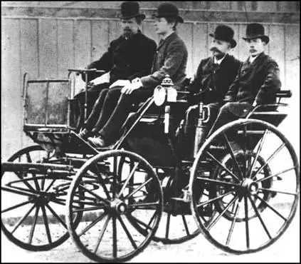 Daimler and Maybach in their first automobile.