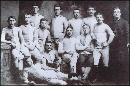The first known photograph of Blackburn Rovers. The players are numbered:John Duckworth (2), Richard Birtwistle (4), John Lewis (5), Fred Hargreaves (6),Walter Duckworth (7), Alfred BirtwisGtle (8), Jack Baldwin (9), ThomasGreenwood (10), Doctor Greenwood (11) and Arthur Thomas (13)