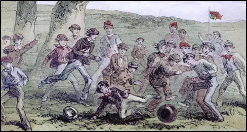 Illustration of a public schools game of football in the 1860s.
