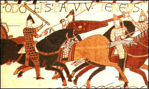 Section 55: Odo of Bayeux using a mace atthe Battle of Hastings (Bayeux Tapestry, c. 1090)
