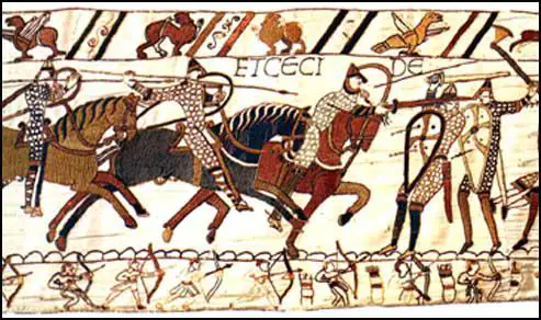 Section 56: Norman knights using spurs and stirrupsat the Battle of Hastings (Bayeux Tapestry, c. 1090)