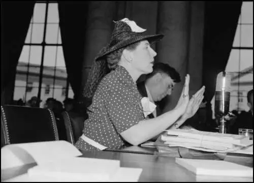 Dorothy Detzer testifying before a Senate Committee in 1939