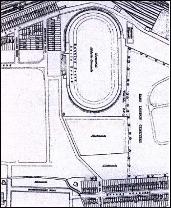 Early map showing the location of the Memorial Grounds
