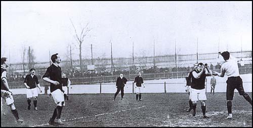West Ham forwards attack the Plymouth Argyle goal in January, 1904.