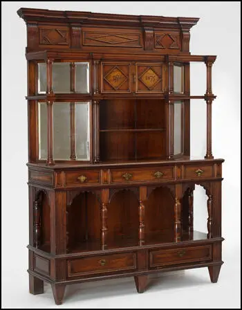 Rhoda and Agnes Garrett made this cabinet for James Samuel Bealein 1876