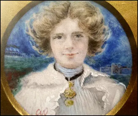 Painting of Margaret Haig Thomas by Sybil Haig Thomas. In the background is the Lusitania (left) and Usk Gaol (c. 1915)