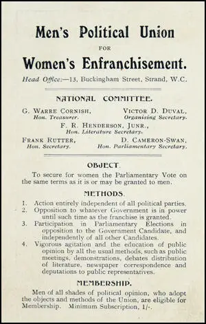 Men's Political Union for Women's Enfranchisement leaflet (January, 1910)