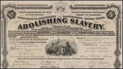 The 13th Amendment abolishing slavery is certified by the Secretary of State.