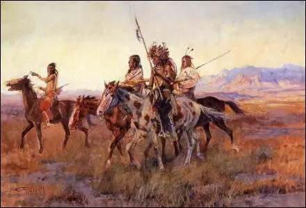 Charles Marion Russell, Four Mounted Indians (c. 1914)