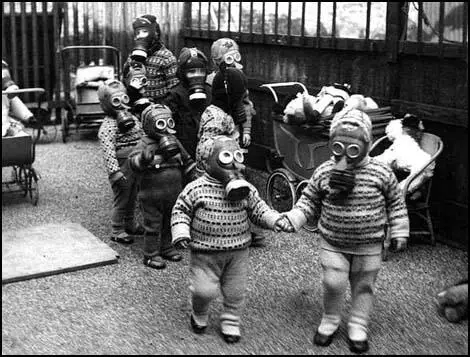 Children wearing gas-masks in 1940