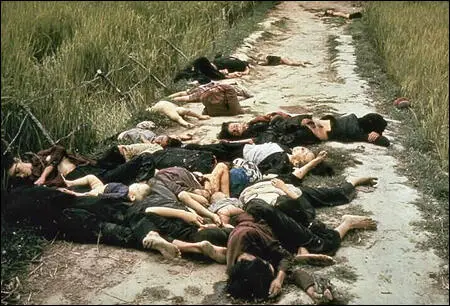 Photo taken by Ronald L. Haeberle of the My Lai Massacre showing mostly women and children dead on a road (16th March, 1968)