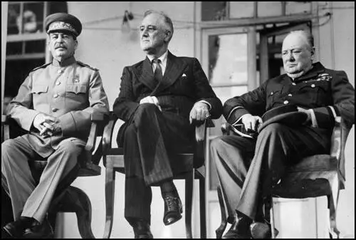 Joseph Stalin, Franklin D. Roosevelt and Winston Churchill at Tehran (November, 1943)
