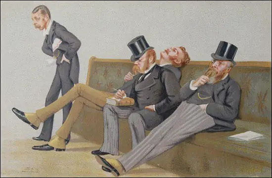 Leslie Ward, drawing in The Vanity Fair of Randolph Churchill, Arthur Balfour, Henry Drummond Wolff and John Eldon Gorst (1st December 1880)