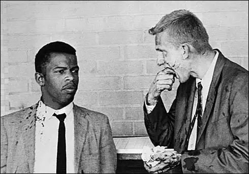 John Lewis and James Zwerg, two Freedom Riders beaten up by a white mob in Montgomery, Alabama.