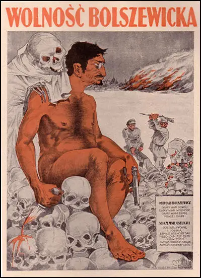 Poster, "Bolshevik Freedom" blaming Leon Trotsky for the Red Terror (1919)
