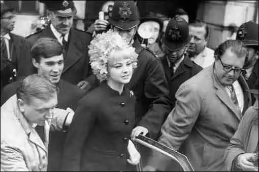 Mandy Rice-Davies leaving the Old Bailey