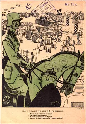 Cartoon published in the Soviet Union in 1938: Why are there so many troops? In case of a provocation. What if there's no provocation? How could there not be with so many troops?!