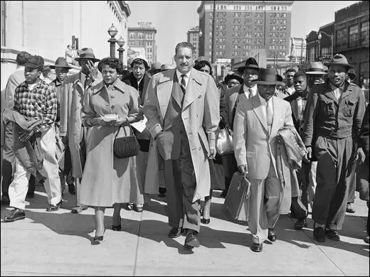 Thurgood Marshall leading a demonstration againstracial segregation in public schools (1954)