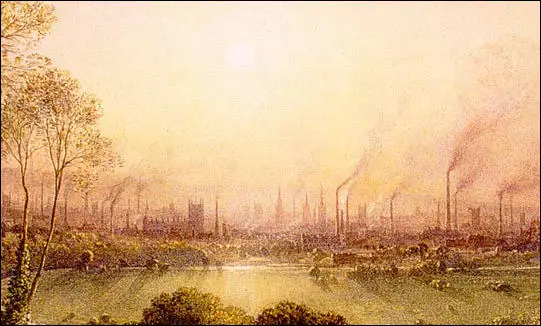 Painting by William Wylde of Manchester from Kersal Moor in 1851
