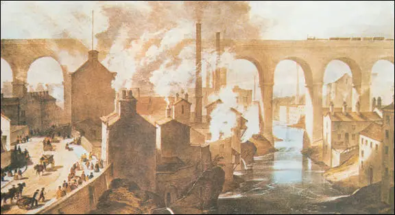 Coloured lithograph of Stockport in 1850