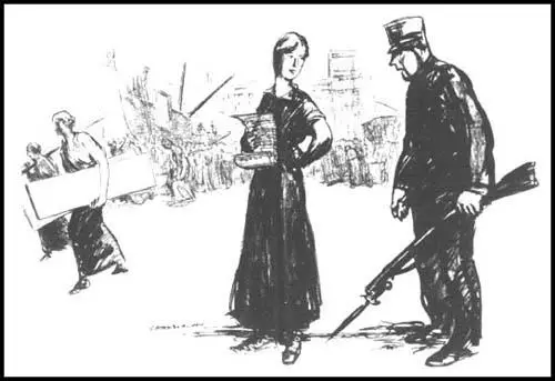 Man: The War's Over. You can go home now, and we'll run things.Woman: You go put up that gun, and perhaps we'll let you help.K. J. Chamberlain, The Masses (October, 1914)