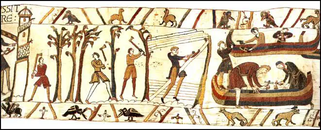 Section 35: The fleet is being built, Bayeux Tapestry (c. 1090)