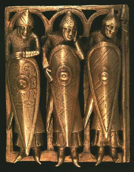 Gilt bronze casket showing a kite shield (c. 1140)