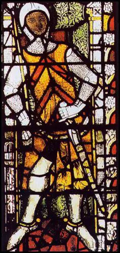 Stained glass portrait of Gilbert de Clareat Tewkesbury Abbey (1340)