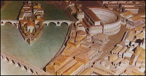 Model of Rome made in 1937. This section shows the area next to the River Tiber.