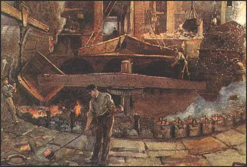 Painting of Henry Bessemer's steel-converter
