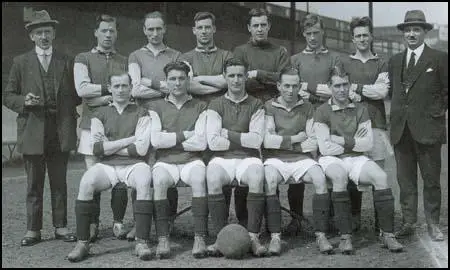 The West Ham team that played in the 1923 FA Cup Final. Back row (left to right): Syd King (manager), Billy Henderson, Sid Bishop, George Kay, Edward Hufton, Jack Young, Jack Tresadern, Charlie Paynter (trainer). Front row: Dick Richards, Billy Brown, Vic Watson, Billy Moore, Jimmy Ruffell.
