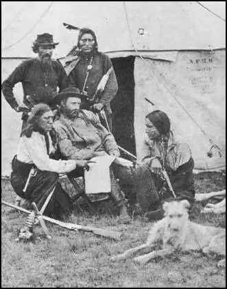 General George A. Custer and his Arikaras scouts in 1873.